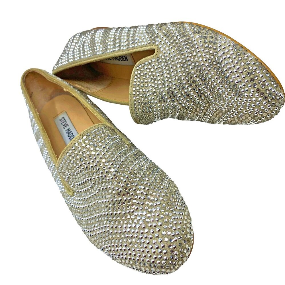 Steve Madden Concord‎ Gray Rhinestone Slip On Glam Flats